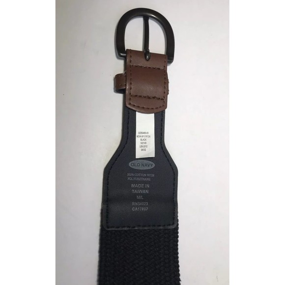 Old Navy Womens Wide Stretch Waist Belt Black Faux Leather Tan Medium Large M L - Picture 10 of 12